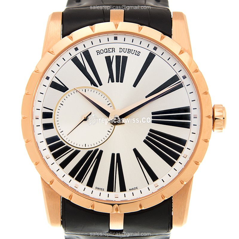 Roger Dubuis RDDBEX0351 EXCALIBUR - Automatic 18kt Rose Gold - Silver Dial - Black Alligator Strap - Luxury Replica EXCALIBUR Watch
