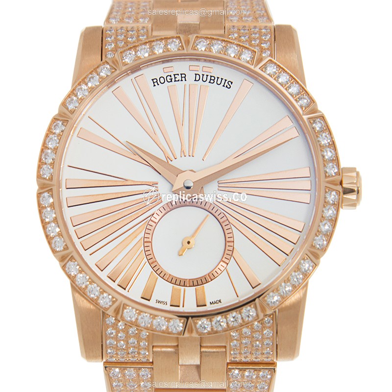 Roger Dubuis RDDBEX0381 Replica - Automatic - 18kt Rose Gold Case - White Dial - Gold Strap
