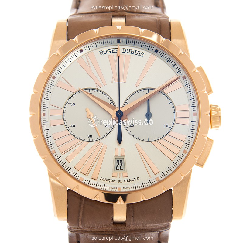 Roger Dubuis RDDBEX0390 EXCALIBUR - Automatic - 18kt Rose Gold - Gold Dial - Brown Alligator Strap - Luxury Replica EXCALIBUR Watch