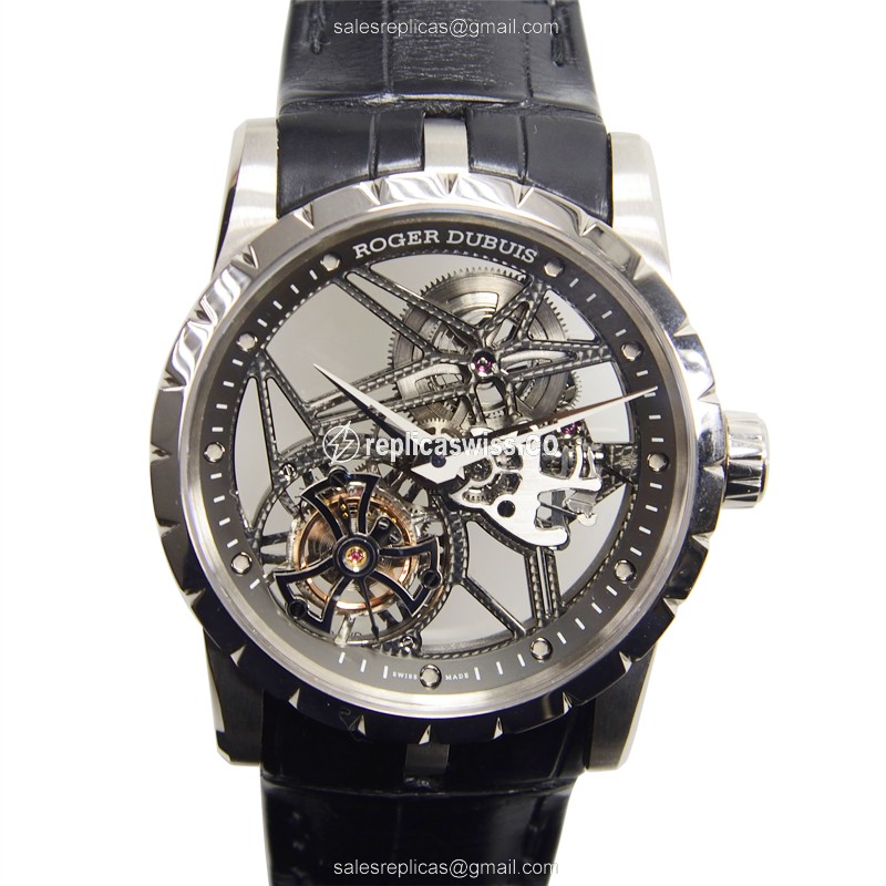 Roger Dubuis RDDBEX0393 EXCALIBUR - Manual Wind - 18kt White Gold - Skull Dial - Black Alligator Strap