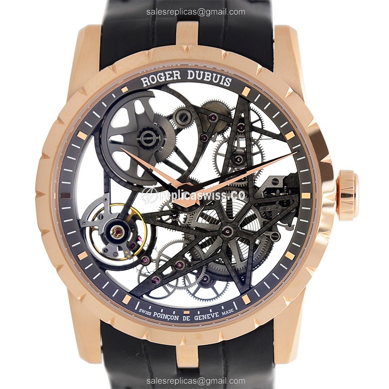 Roger Dubuis RDDBEX0422 EXCALIBUR - Automatic - 18kt Rose Gold - Skull Dial - Black Alligator Strap