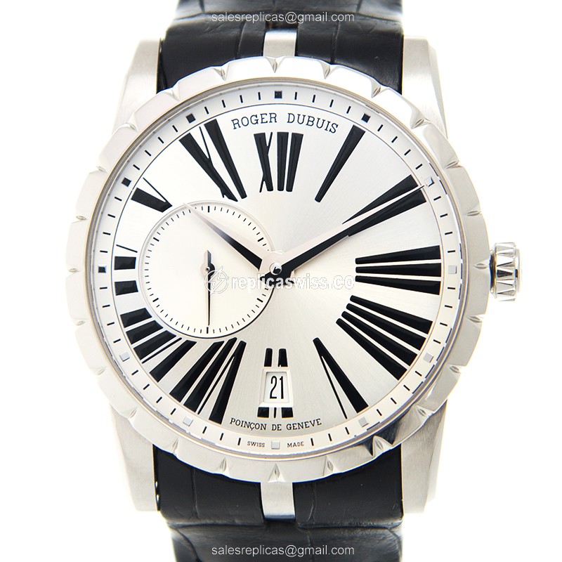 Roger Dubuis RDDBEX0443 EXCALIBUR Replica - Automatic - Silver Dial - Steel Case - Black Alligator Strap