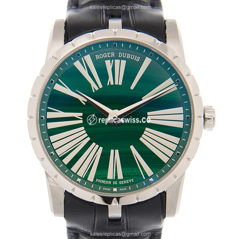 Roger Dubuis DBEX0518 EXCALIBUR Replica - Automatic - Green Dial - Stainless Steel - Black Alligator Strap - Luxury Replica EXCALIBUR Watch