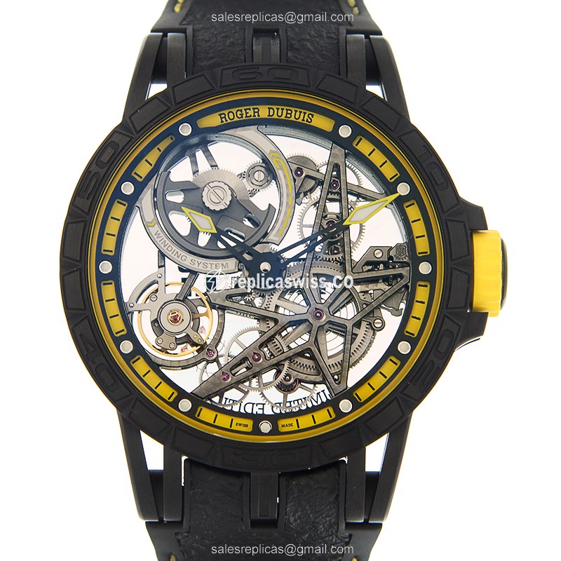 Roger Dubuis RDDBEX0616 EXCALIBUR - Automatic Titanium - Skull Dial - Black Rubber Strap - Luxury Replica EXCALIBUR Watch
