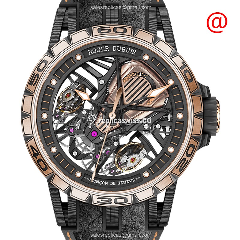 Roger Dubuis EXCALIBUR SPIDER - Manual Wind - 18kt Rose Gold - Transparent - Black Rubber
