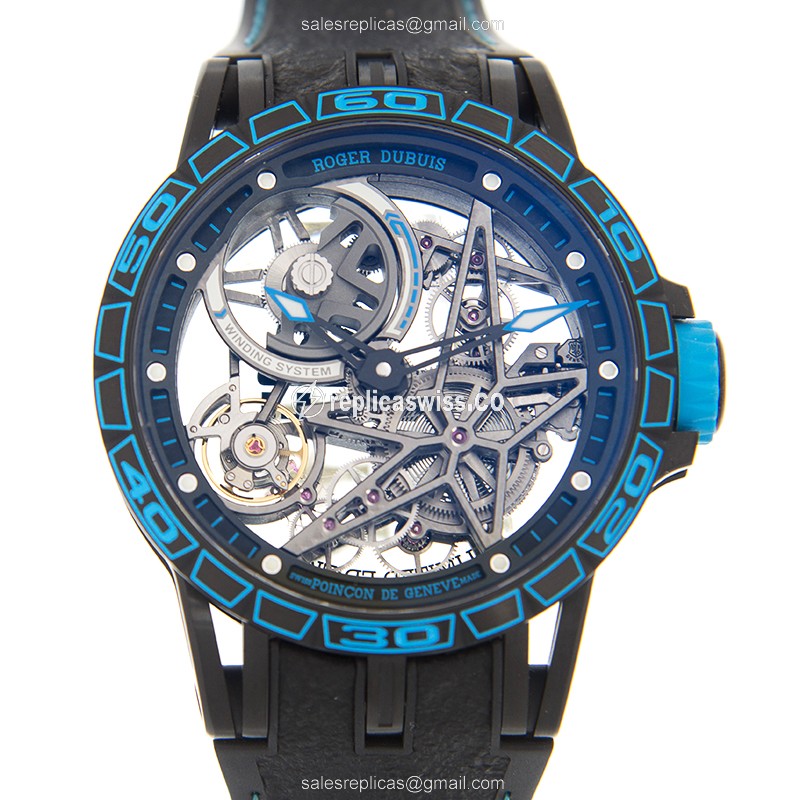 Roger Dubuis RDDBEX0696 EXCALIBUR - Automatic Titanium - Skull Dial - Black Rubber Strap - Luxury Replica EXCALIBUR Watch