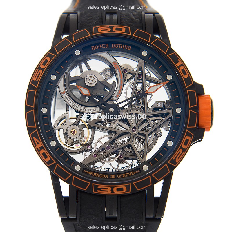 Roger Dubuis RDDBEX0704 EXCALIBUR - Automatic - Titanium Case - Black Dial - Leather Strap - Luxury Replica EXCALIBUR Watch