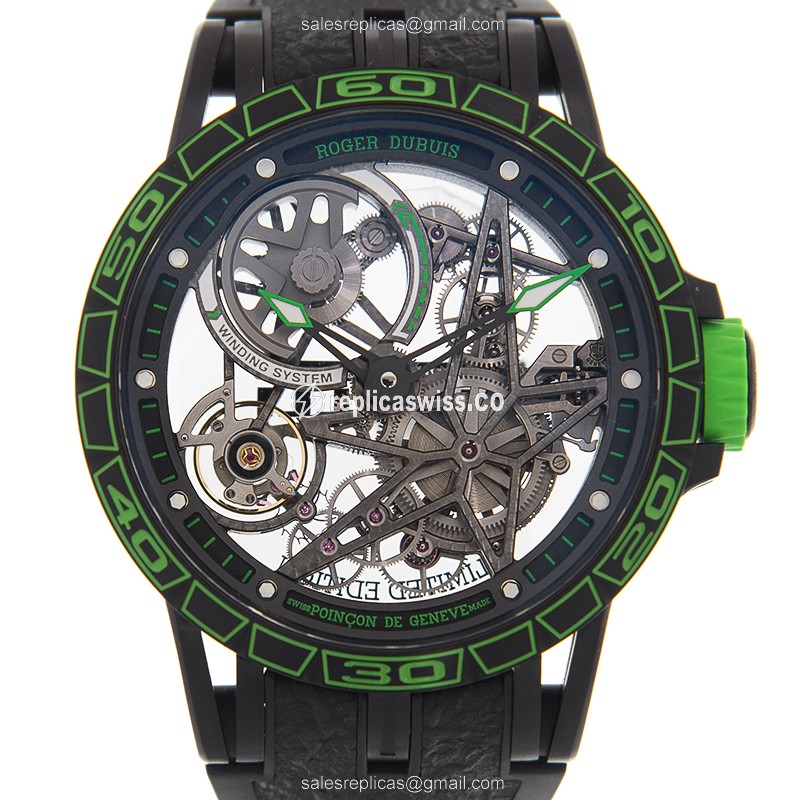 Roger Dubuis RDDBEX0706 EXCALIBUR - Automatic Titanium - Skull Dial - Black Rubber Strap - Luxury Replica EXCALIBUR Watch