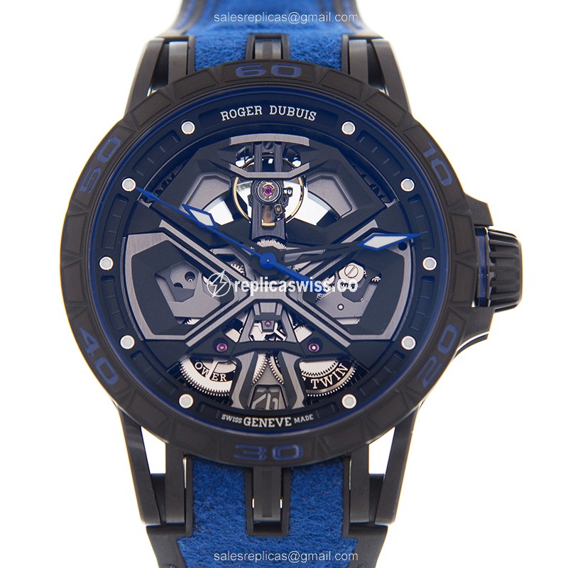 Roger Dubuis EXCALIBUR Spider Automatic Titanium - Black Dial Blue Leather Strap