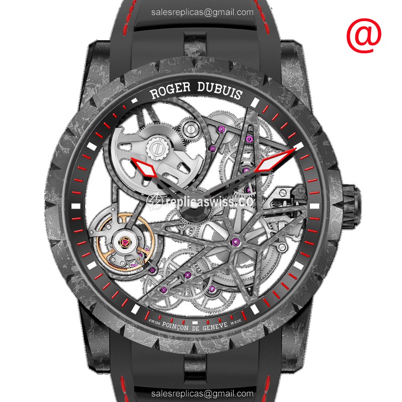 Roger Dubuis RDDBEX0777 EXCALIBUR - Automatic Carbon Fiber - Transparent Dial - Black Rubber Strap