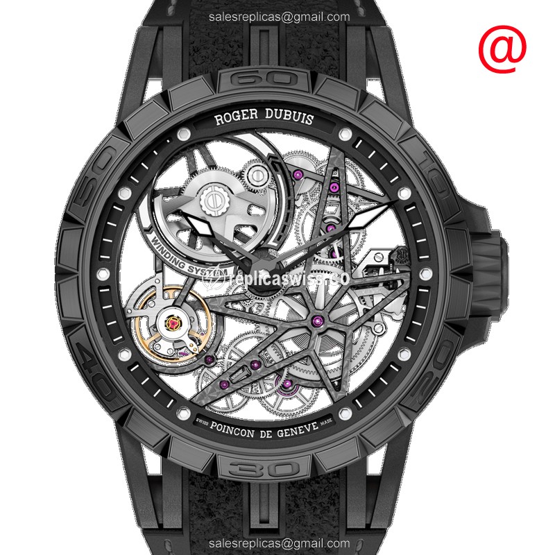 Roger Dubuis RDDBEX0826 Spider Replica - Automatic - Titanium Case - Transparent Dial - Black Rubber Strap