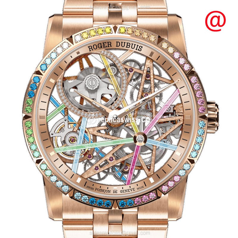 Roger Dubuis RDDBEX0861 EXCALIBUR - Automatic - 18kt Rose Gold Case - Sapphire Dial - Gold Strap