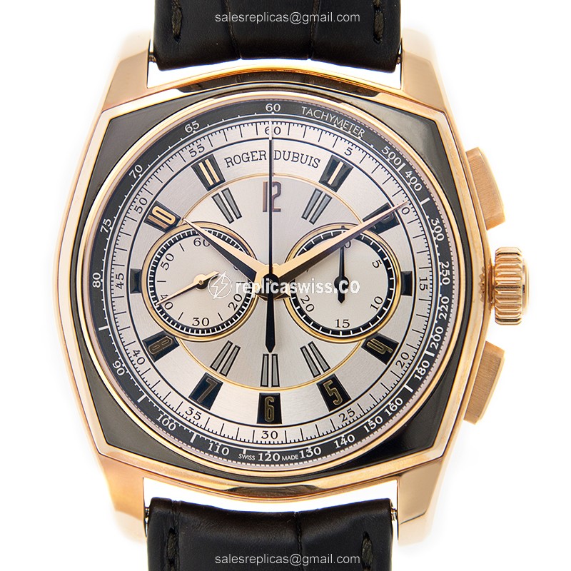Roger Dubuis RDDBMG0004 Replica - Automatic - 18kt Rose Gold - Silver Dial - Black Alligator Strap