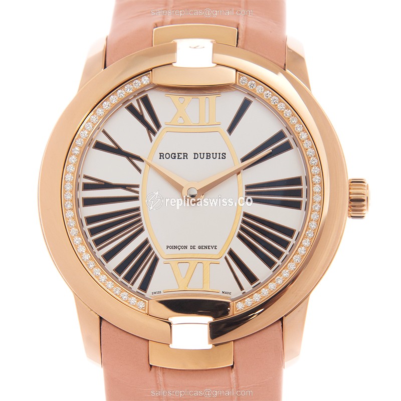 Roger Dubuis RDDBVE0033 Replica - Automatic - 18kt Rose Gold - White Dial - Pink Leather Strap