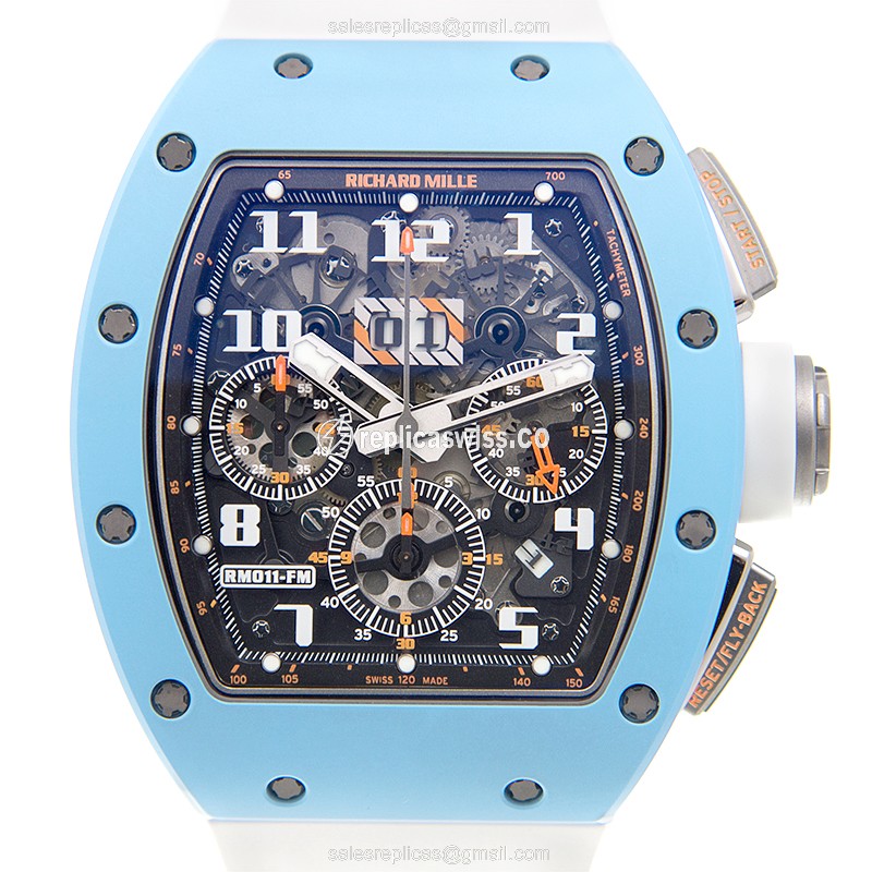 Richard Mille RM011-TI-ATZ-B Automatic - Ceramic Case - Silver Dial - White Rubber Strap - Luxury Richard Mille Watch