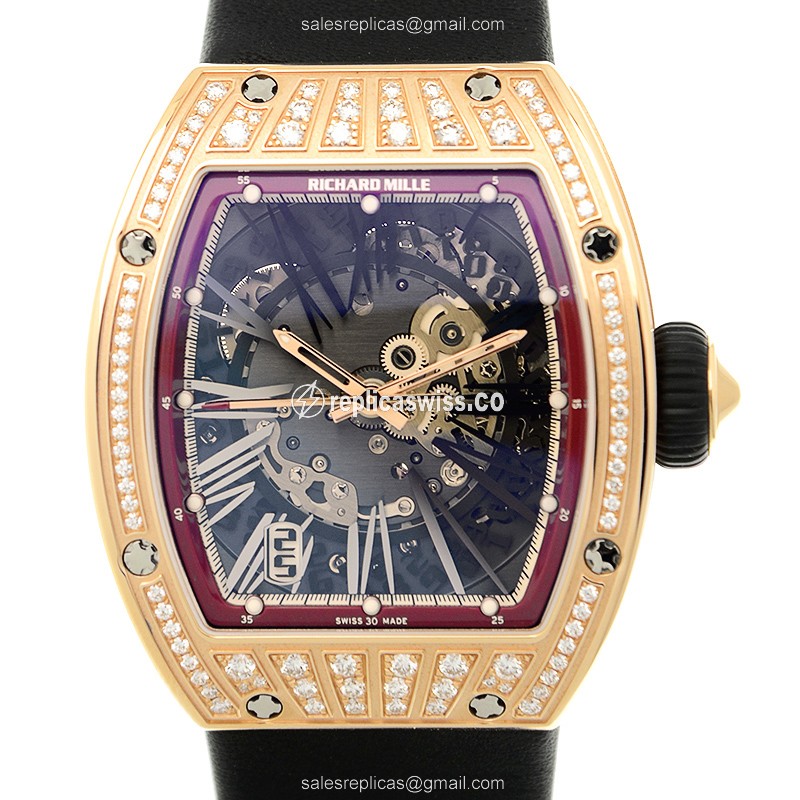 Richard Mille RM023 Ladies - Automatic - 18kt Rose Gold - Diamonds - Black Dial - Rubber Strap