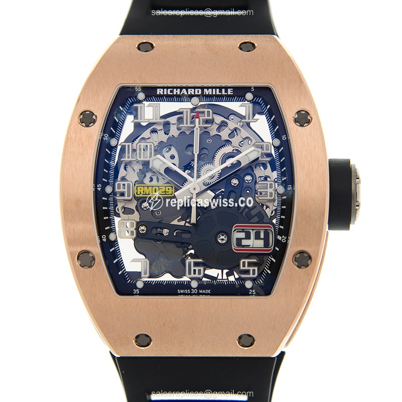 Richard Mille RM029-RG Oversize Date - Automatic 18kt Rose Gold - Black Dial, Rubber Strap