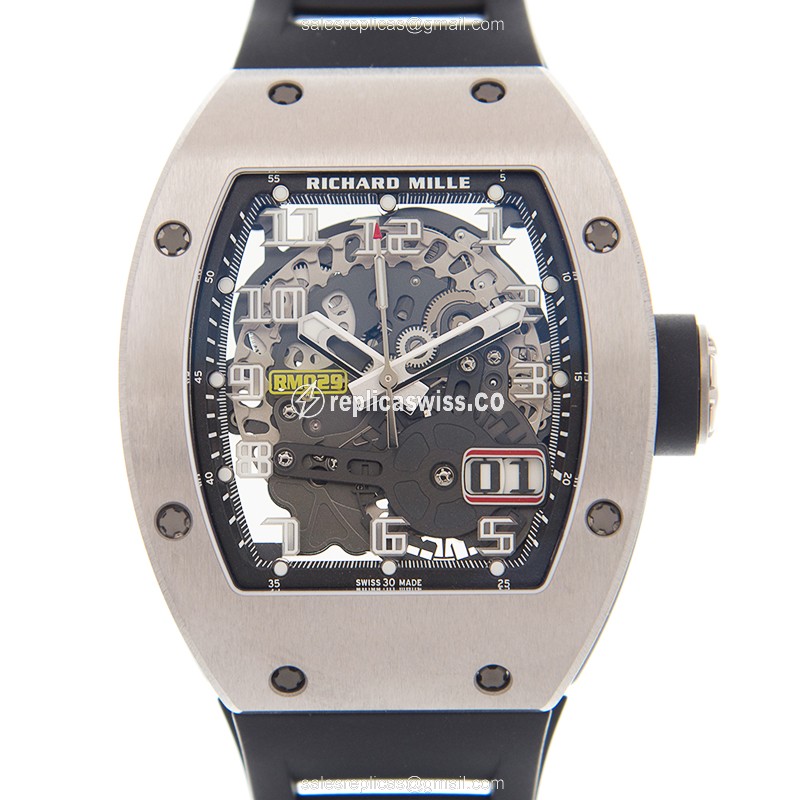 Richard Mille RM029-TI Replica - Automatic - Titanium Case - Black Dial - Rubber Strap