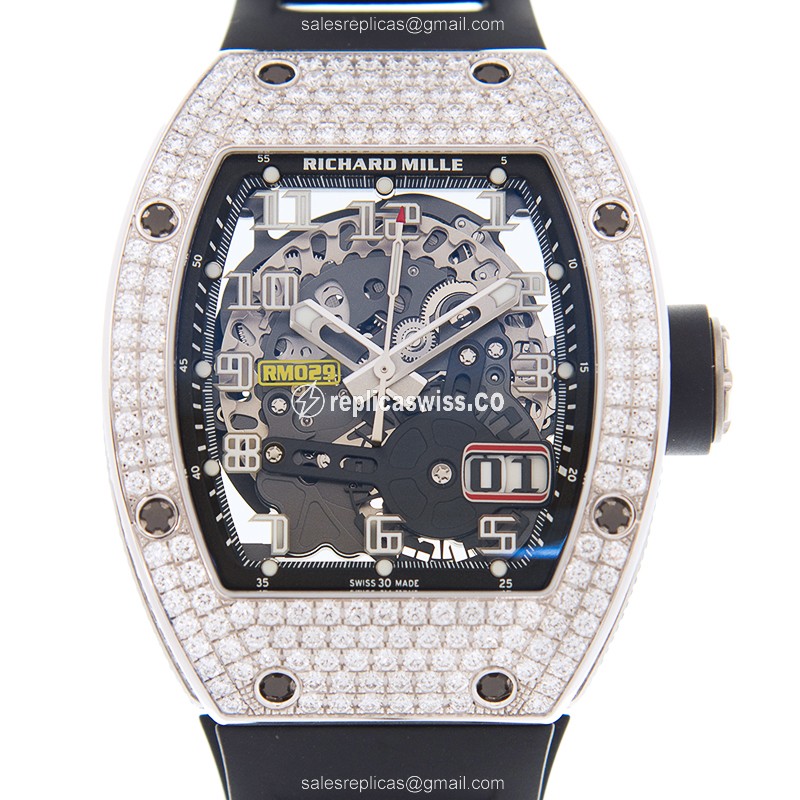 Richard Mille RM029-WG Replica - Automatic Movement - Stainless Steel Case - Skull Dial - Black Rubber Strap