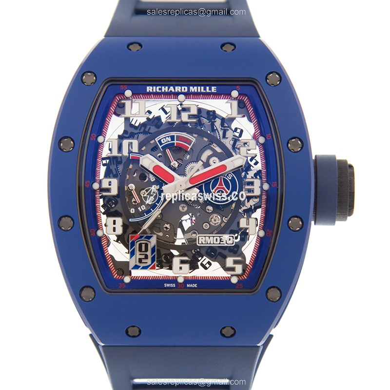 Richard Mille RM030-PSG Automatic Steel - Silver Dial, Black Rubber Strap, Clasp - Luxury Richard Mille Replica Watch
