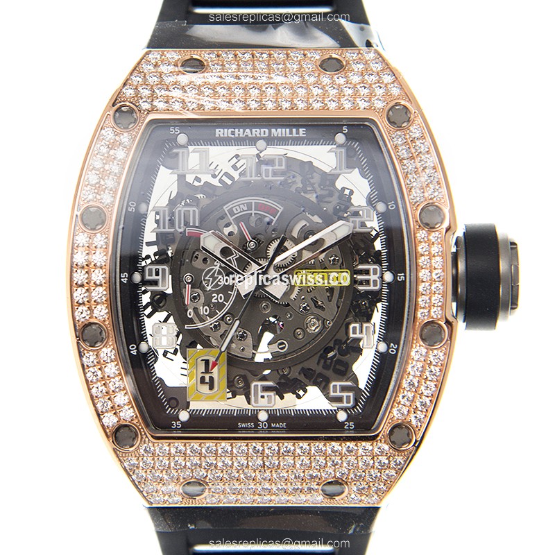 Richard Mille RM030-RG - 18kt Rose Gold - Diamond Skull - Black Rubber - Clasp