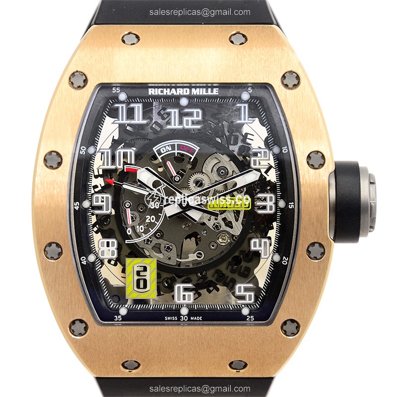 Richard Mille RM030 - Automatic - 18kt Rose Gold - Skull Dial - Black Rubber Strap - Luxury Richard Mille Watch