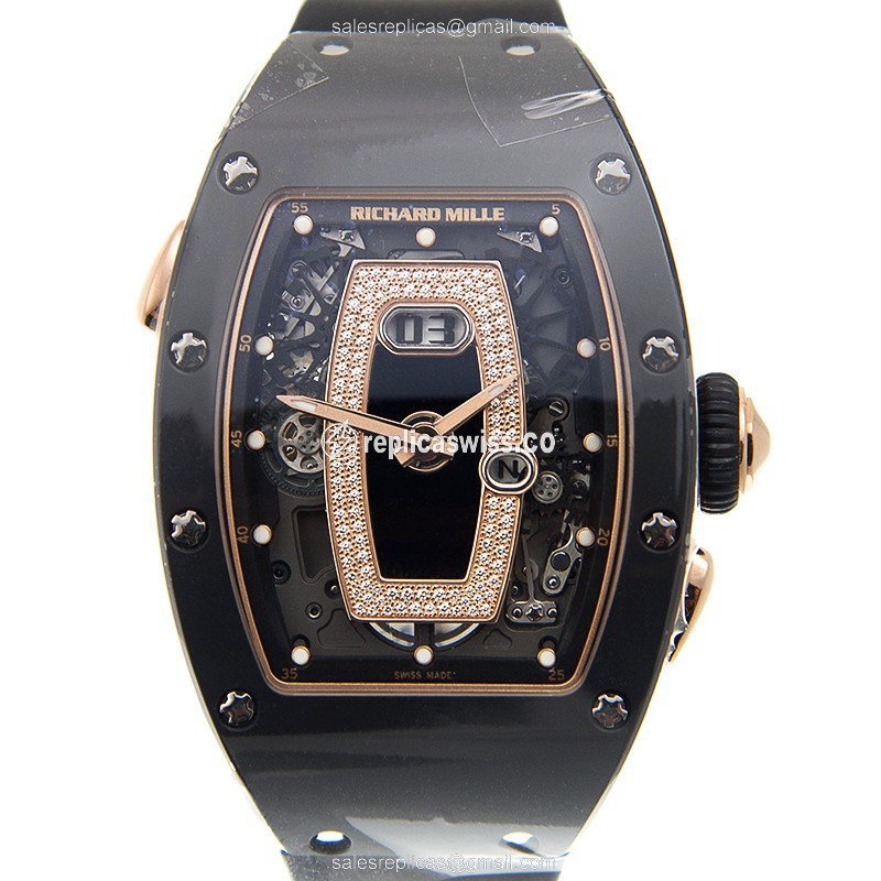 Richard Mille RM037-RG-TZP - Auto Ceramic Case - Gold Dial - Black Rubber Strap