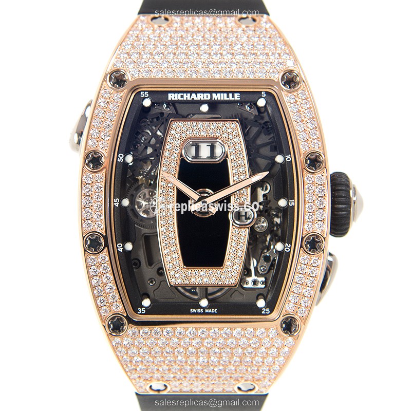 Richard Mille RM037-RG - Auto - 18kt Rose Gold - Diamond Bezel - Black Dial - Rubber Strap
