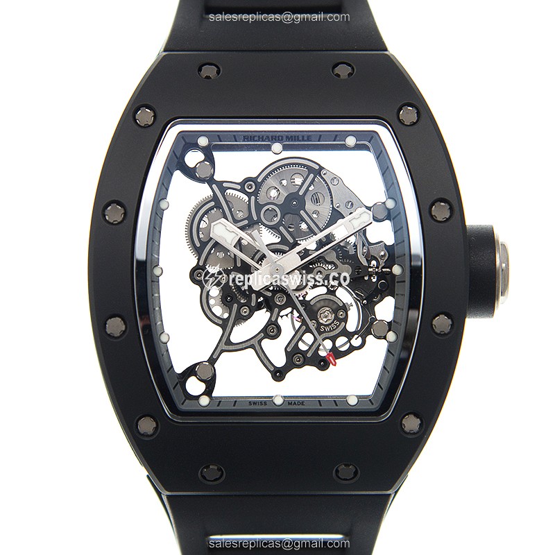Richard Mille RM055-BUBBA Replica - Manual Wind - Titanium Case - Skull Dial - Black Rubber Strap
