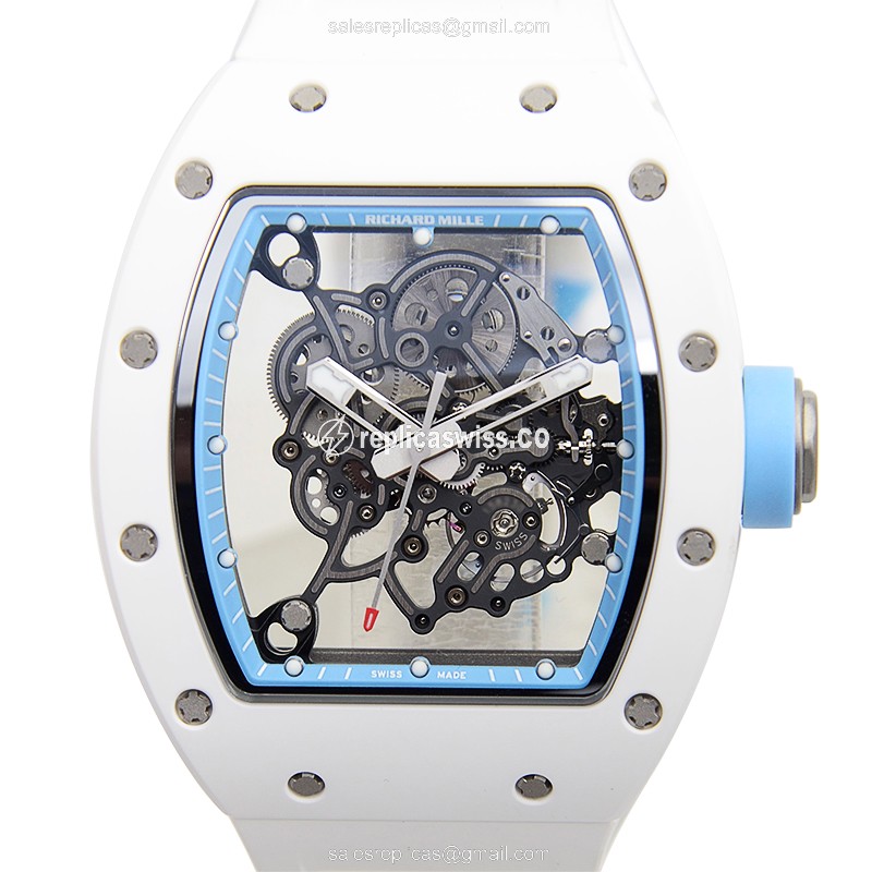 Richard Mille RM055 Manual Wind - Titanium Case - Skull Dial - White Rubber Strap - Luxury Richard Mille Watch