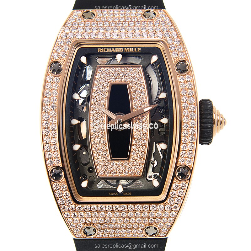 Richard Mille RM07-01RG - Automatic - 18kt Rose - Diamond - Black Dial - Rubber Strap - Luxury Richard Mille Watch