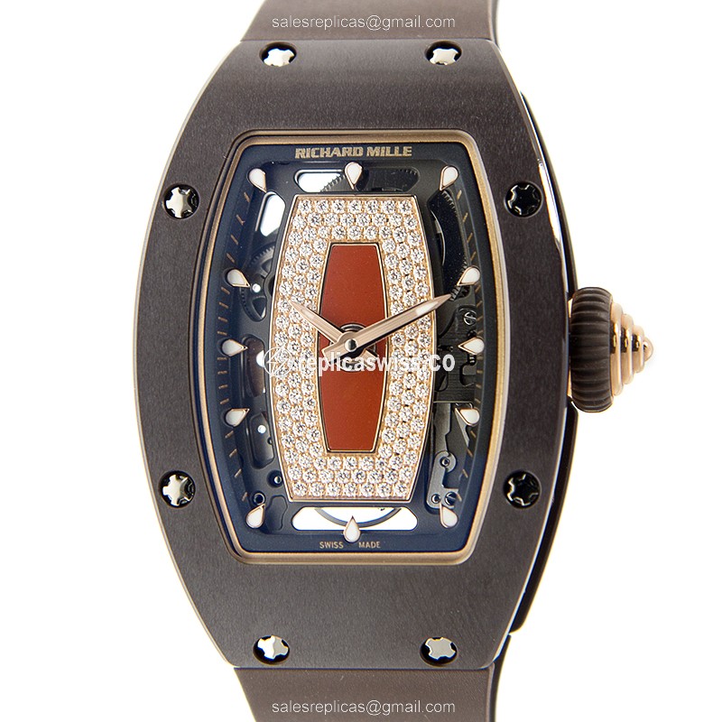 Richard Mille RM07-BC-DIA-RED - Automatic - Ceramic Case - Red Dial - Brown Rubber Strap - Luxury Richard Mille Watch
