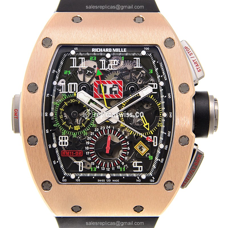 Richard Mille RM11-02 - Automatic - 18kt Rose Gold - Black Dial - Rubber Strap - Luxury Richard Mille Watch