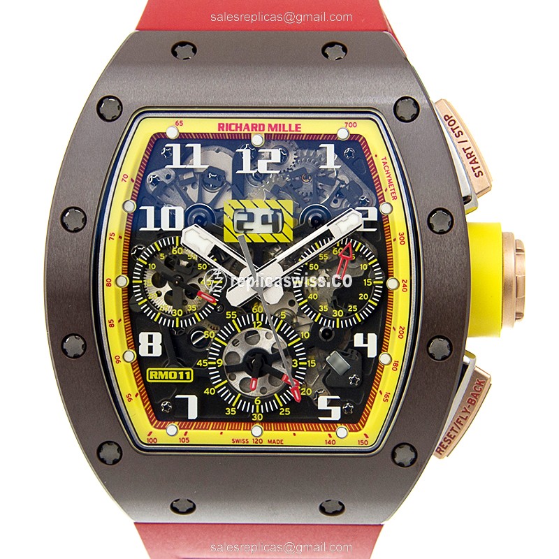 Richard Mille RM11-BADMINTON - Automatic - Titanium Case - Silver Dial - Red Rubber Strap - Luxury Richard Mille Watch