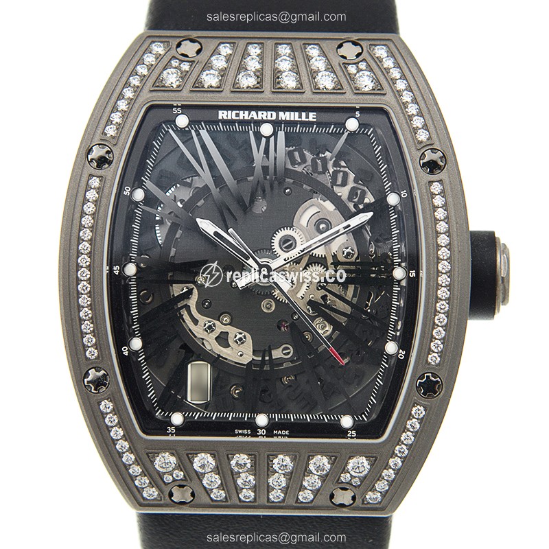 Richard Mille RM23-TI-MED Replica - Automatic - Titanium - Diamond Case - Silver Dial - Black Cowhide Strap