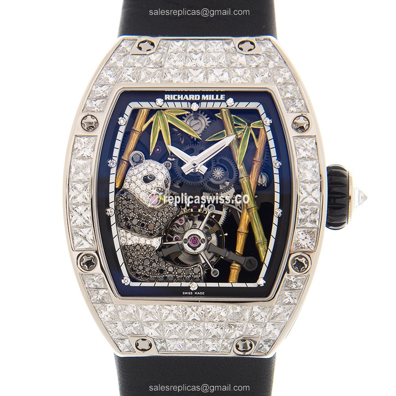 Richard Mille RM26-01 Women's Watch - Manual - 18kt White Gold - Diamond Skull - Black Alligator Strap