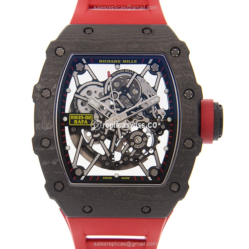 Richard Mille RM35-02 CA Replica - Automatic - Titanium Case - Silver Dial - Red Rubber Strap