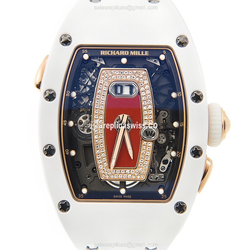 Richard Mille RM37 Ceramic Jasper - Diamond Red Dial - Automatic - White Rubber Strap - Luxury Richard Mille Watch