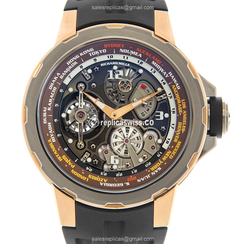 Richard Mille RM58-01 Men's Watch - Manual Wind - 18kt Rose Gold Case - Titanium - Transparent Dial - Black Rubber Strap