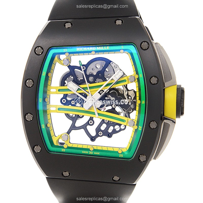 Richard Mille RM61-01 Replica - Automatic - Ceramic Case - Skull Dial - Black Rubber Strap