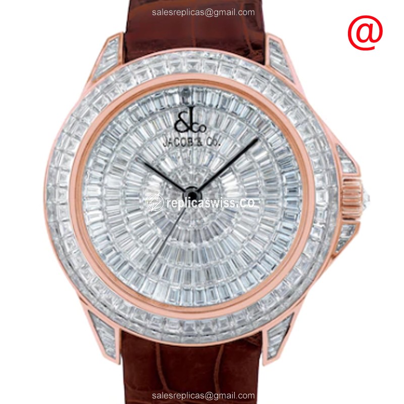 Jacob & Co RO114.40.BD.BD.ABVEA ROYAL - Automatic - 18kt Gold - Silver Dial - Black Strap - Luxury Replica ROYAL Watch
