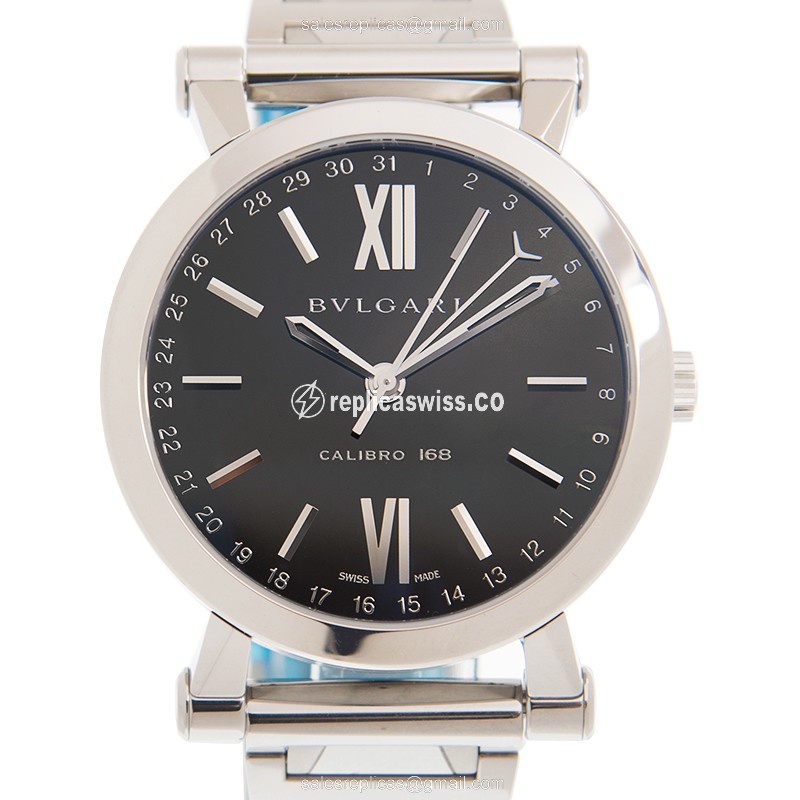 Bulgari SOTIRIO Replica - Automatic - Black Dial - Silver Steel Case & Strap