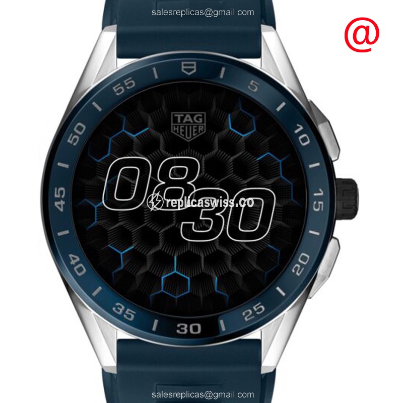 Tag Heuer Connected Intelligent - Stainless Steel - Black Dial - Blue Rubber Strap - Luxury Replica CONNECTED Watch
