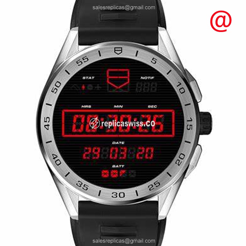 Tag Heuer SBG8A12.BT6219 Replica - Intelligent Movement - Steel Case - Black Dial - Black Rubber Strap - LCD Mirror - Luxury Replica CONNECTED Watch