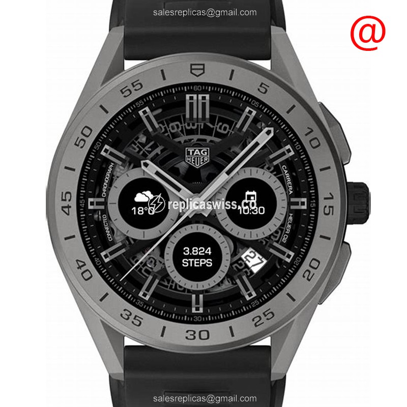 Tag Heuer SBG8A81.BT6222 Connected Intelligent - Titanium Case - Black Dial - Rubber Black Strap - Buckle Clasp - Luxury Replica CONNECTED Watch