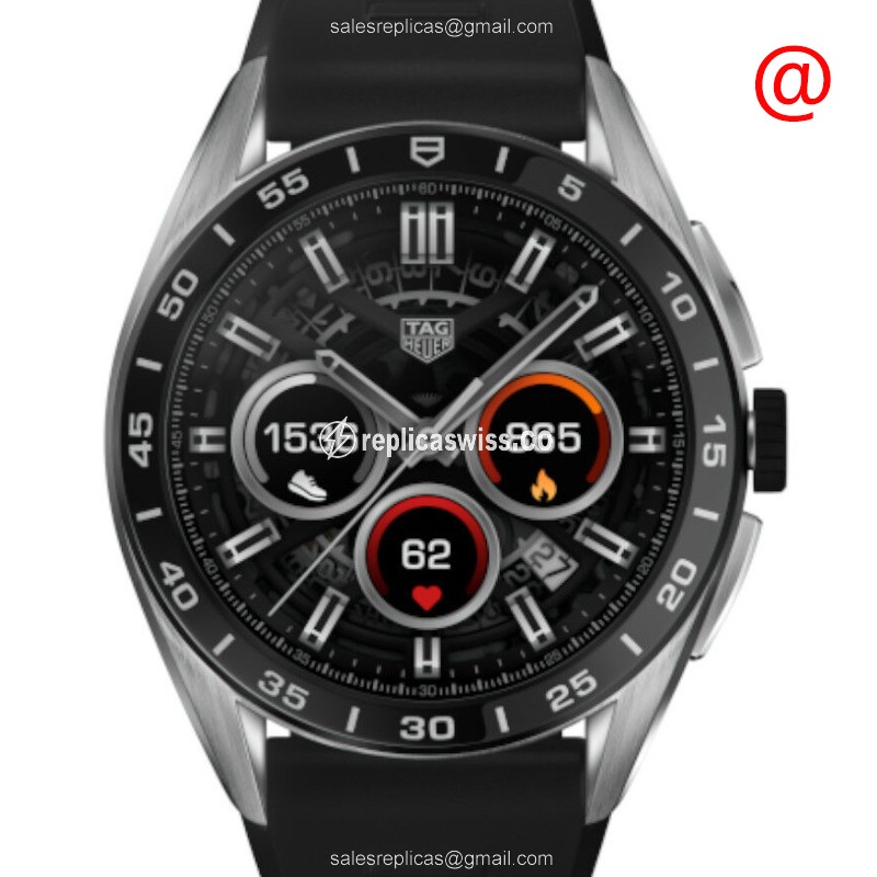 Tag Heuer SBR8A10.BT6259 Smart Watch - Intelligent - Steel Case - Black Dial - Black Rubber Strap - Buckle Clasp