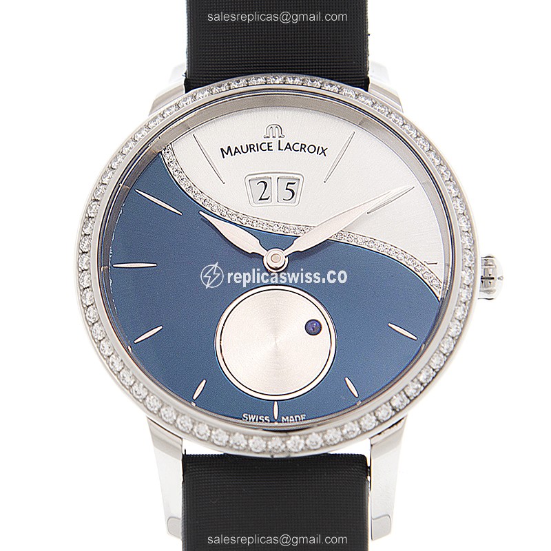 Maurice Lacroix EVIDENZA Automatic - Blue Dial - Leather Strap - White Clasp - Luxury Replica EVIDENZA Watch