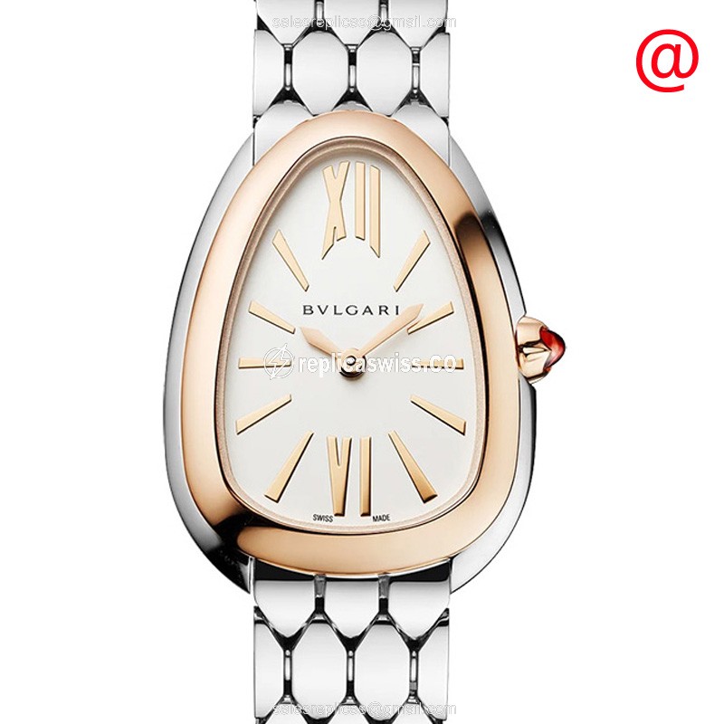 Bulgari Serpenti Seduttori Replica - Quartz - 18kt Rose Gold & Steel Case - White Dial - Silver Steel Strap - Luxury Replica SERPENTI SEDUTTORI Watch