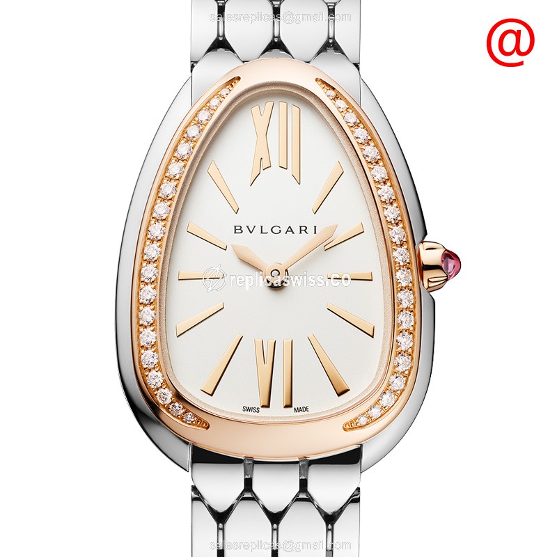 Bulgari Serpenti Seduttori Replica - Quartz - 18kt Rose - Diamond - White Dial - Steel Strap - Silver