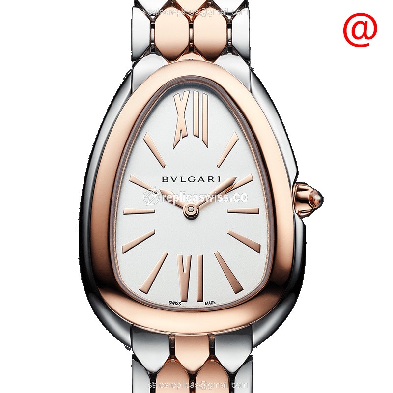 Bulgari Serpenti Tubogas Replica - Quartz - 18kt Rose Gold - White Dial - Gold Steel Strap